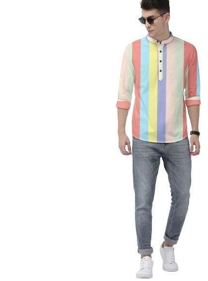 Men's Color Block Spread Collar Casual Shirt